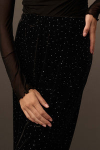 Midnight Sky Glitter Dot Velvet Pencil Skirt - ShopPromesa