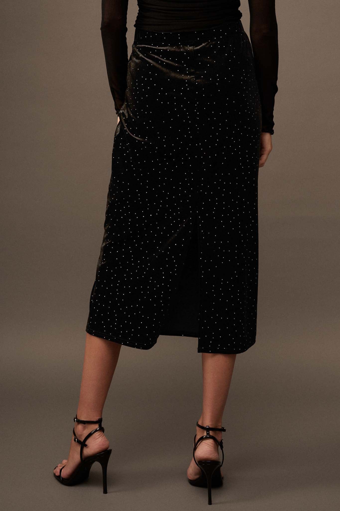 Midnight Sky Glitter Dot Velvet Pencil Skirt - ShopPromesa