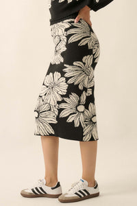 Fallen Flowers Floral Knit Midi Sweater Skirt - ShopPromesa