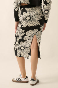 Fallen Flowers Floral Knit Midi Sweater Skirt - ShopPromesa