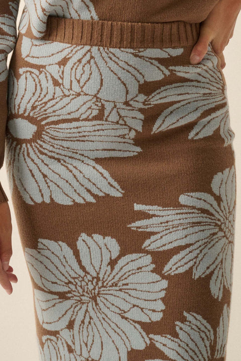Fallen Flowers Floral Knit Midi Sweater Skirt - ShopPromesa