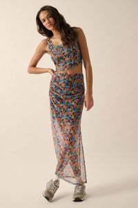 Late Night Blossoms Floral Mesh Maxi Skirt - ShopPromesa