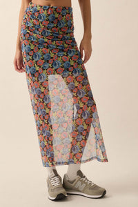 Late Night Blossoms Floral Mesh Maxi Skirt - ShopPromesa