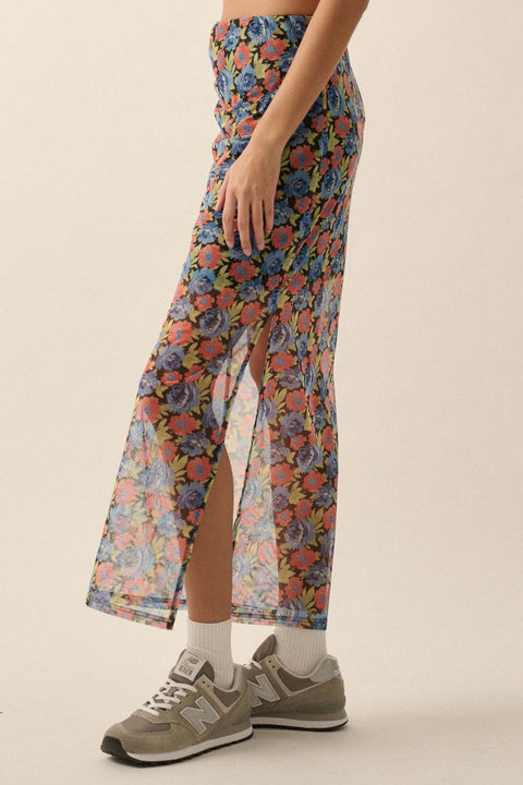 Late Night Blossoms Floral Mesh Maxi Skirt - ShopPromesa