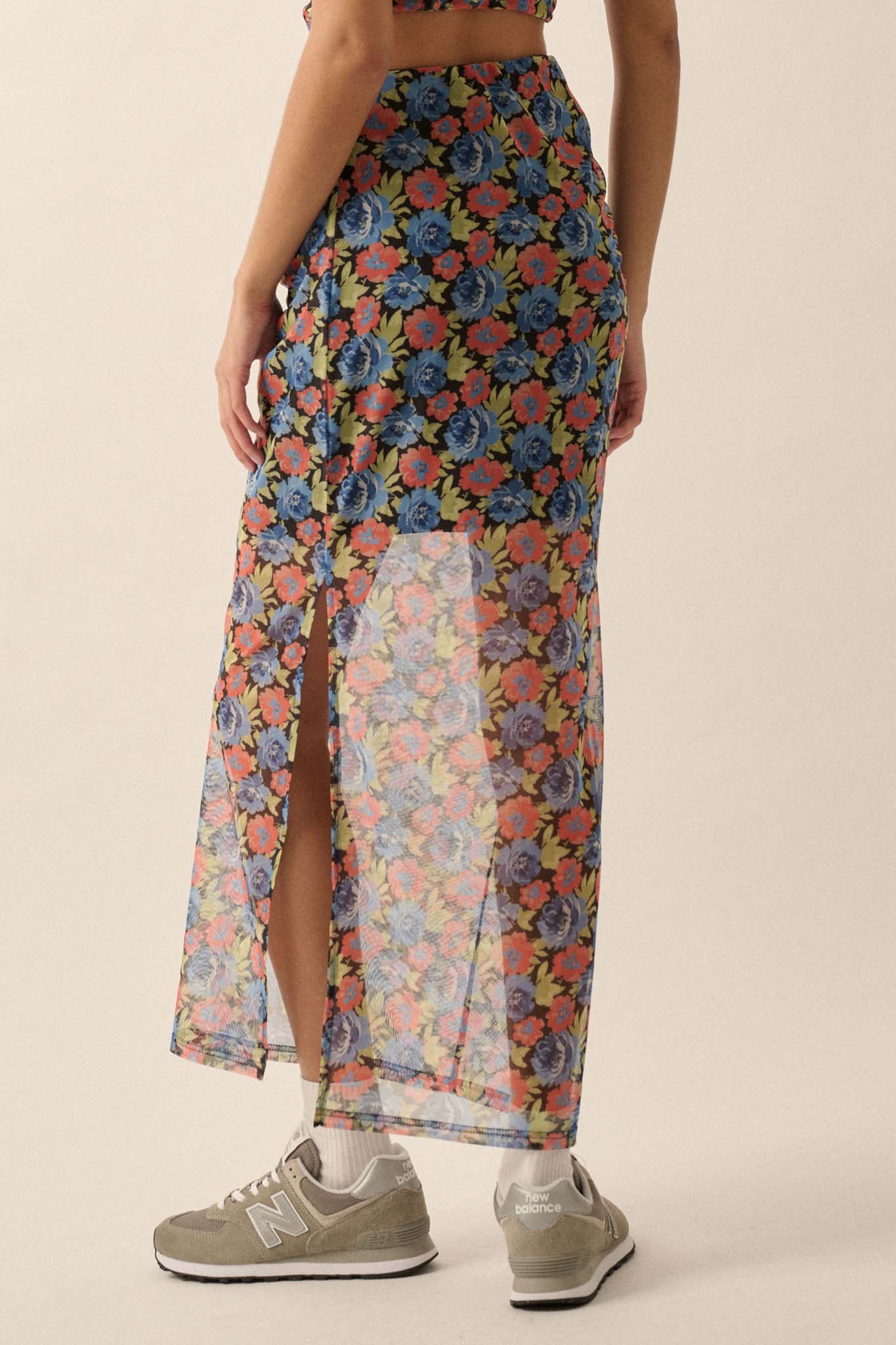 Late Night Blossoms Floral Mesh Maxi Skirt - ShopPromesa