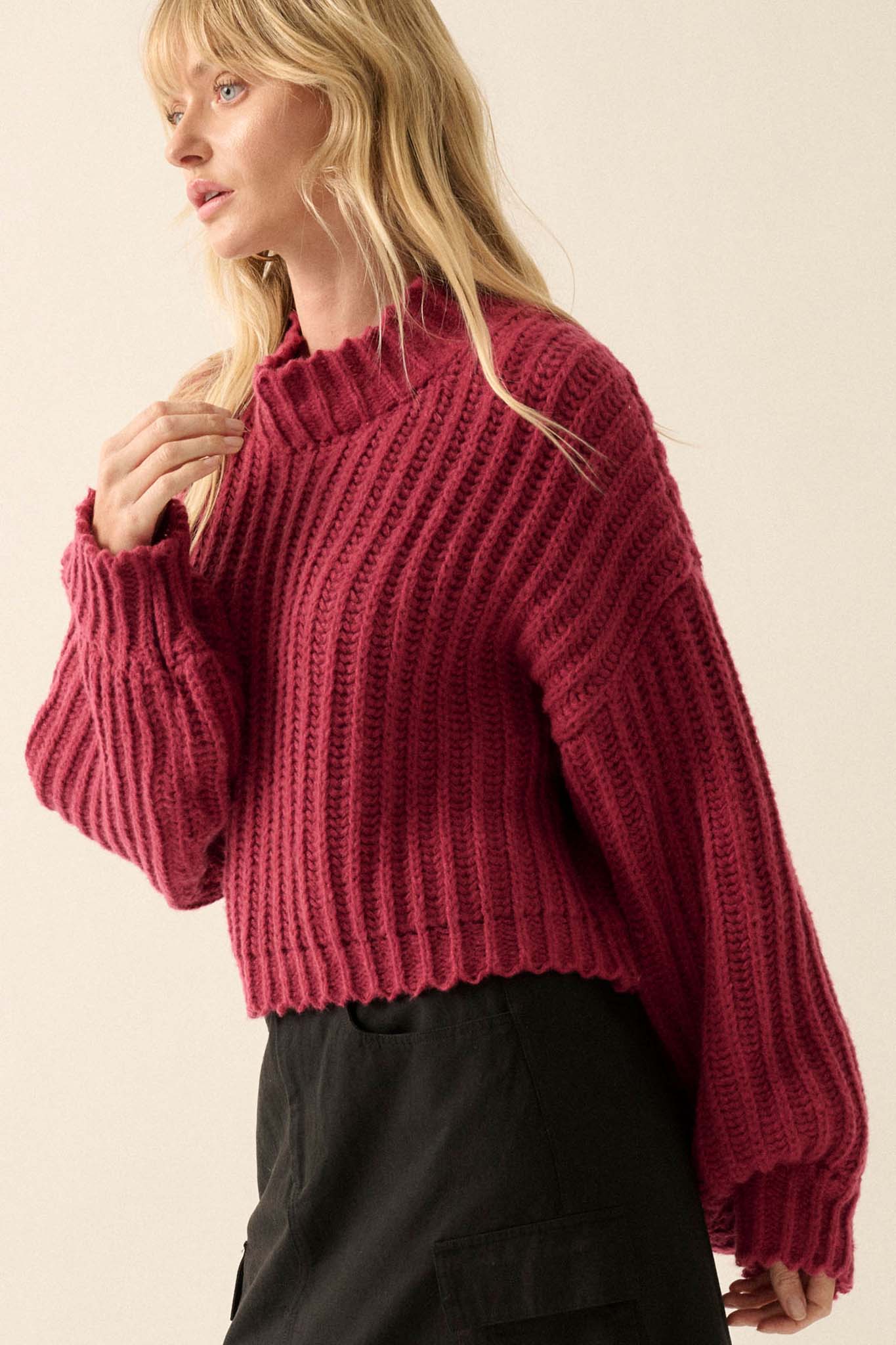 Cozy in Love Chunky Ribbed Knit Mock Neck Sweater - ShopPromesa