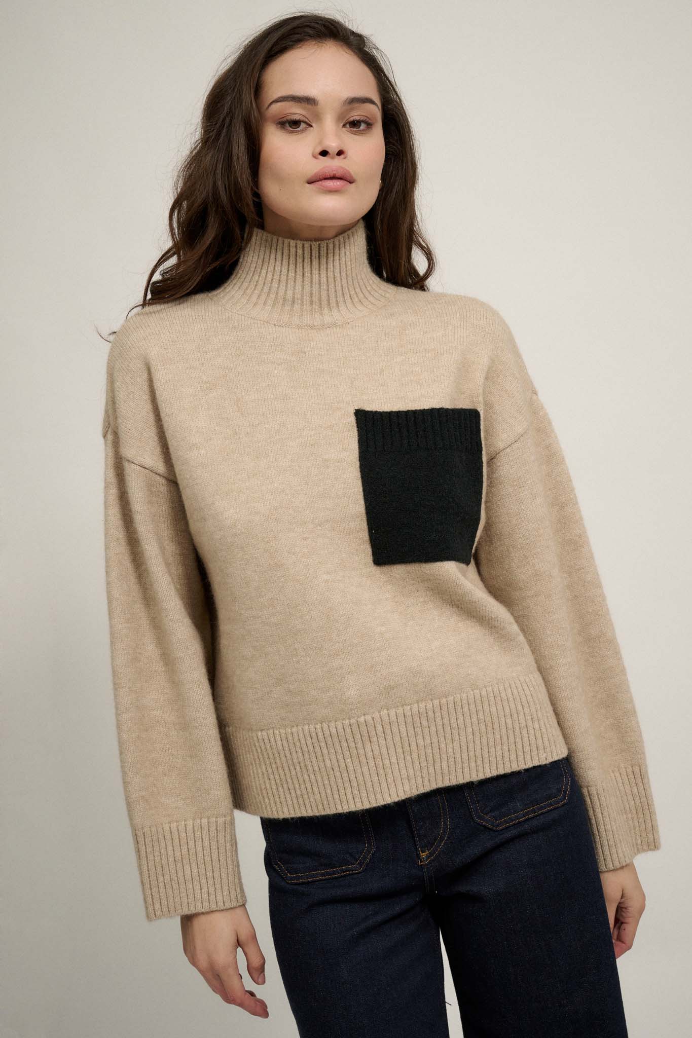 One More Time Mock Neck Pocket Sweater - ShopPromesa