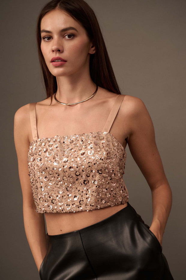 VIP List Beaded Sequin Cropped Cami Top - ShopPromesa
