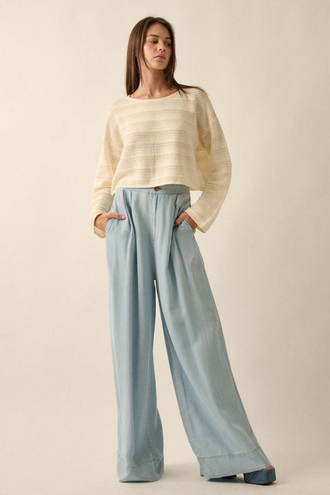 Blurred Lines Horizontal Rib-Knit Cropped Sweater - ShopPromesa