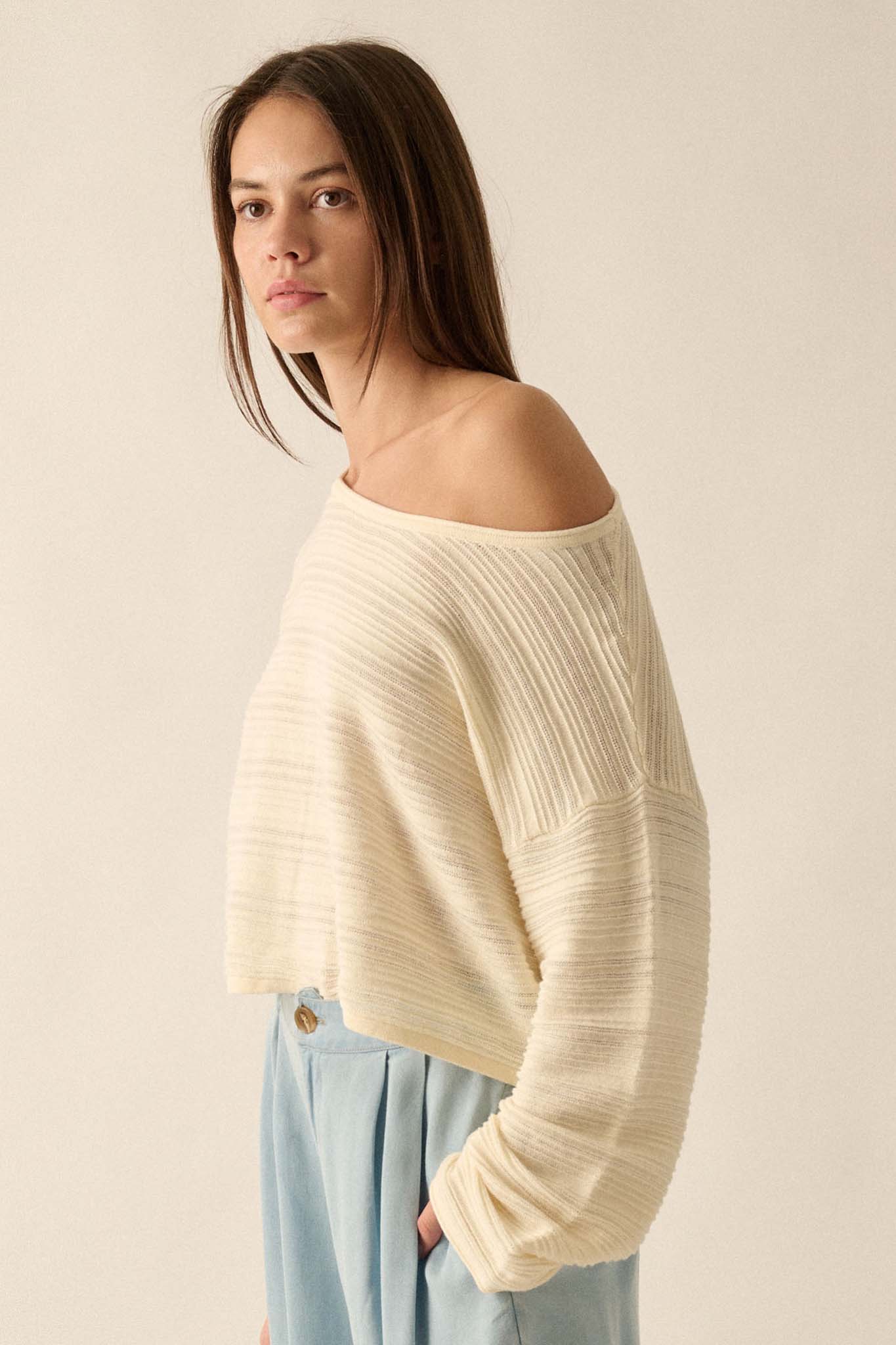 Blurred Lines Horizontal Rib-Knit Cropped Sweater - ShopPromesa