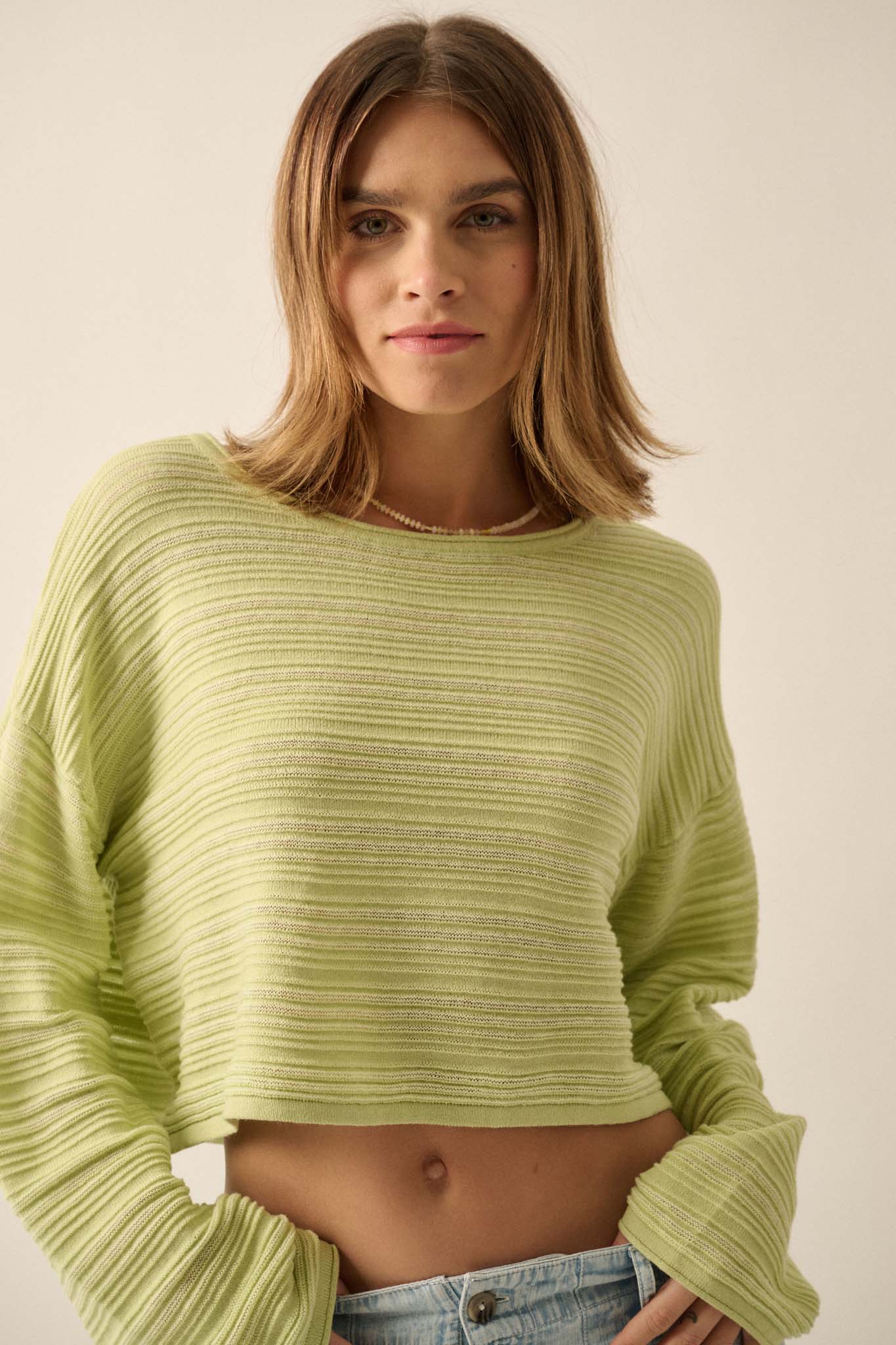 Blurred Lines Horizontal Rib-Knit Cropped Sweater - ShopPromesa