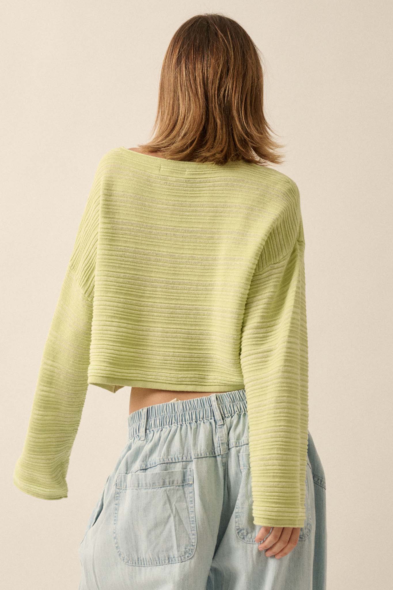 Blurred Lines Horizontal Rib-Knit Cropped Sweater - ShopPromesa