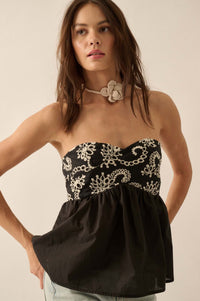 Take a Spin Embroidered Strapless Babydoll Top - ShopPromesa