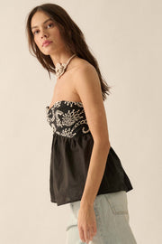 Take a Spin Embroidered Strapless Babydoll Top - ShopPromesa