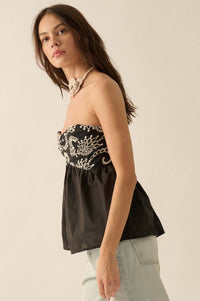 Take a Spin Embroidered Strapless Babydoll Top - ShopPromesa