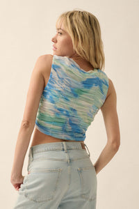 Surf Zone Tie-Dye Mesh Ruched Crop Top - ShopPromesa