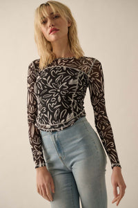 Modern Blossoms Floral-Print Mesh Exposed-Seam Top - ShopPromesa