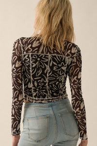 Modern Blossoms Floral-Print Mesh Exposed-Seam Top - ShopPromesa