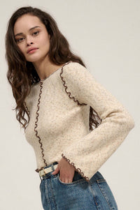 Next Wave Marled Lettuce-Edge Bell-Sleeve Sweater - ShopPromesa