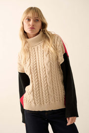 Me Time Colorblock Cable Knit Turtleneck Sweater - ShopPromesa