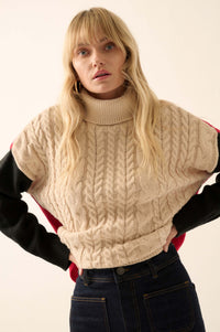 Me Time Colorblock Cable Knit Turtleneck Sweater - ShopPromesa