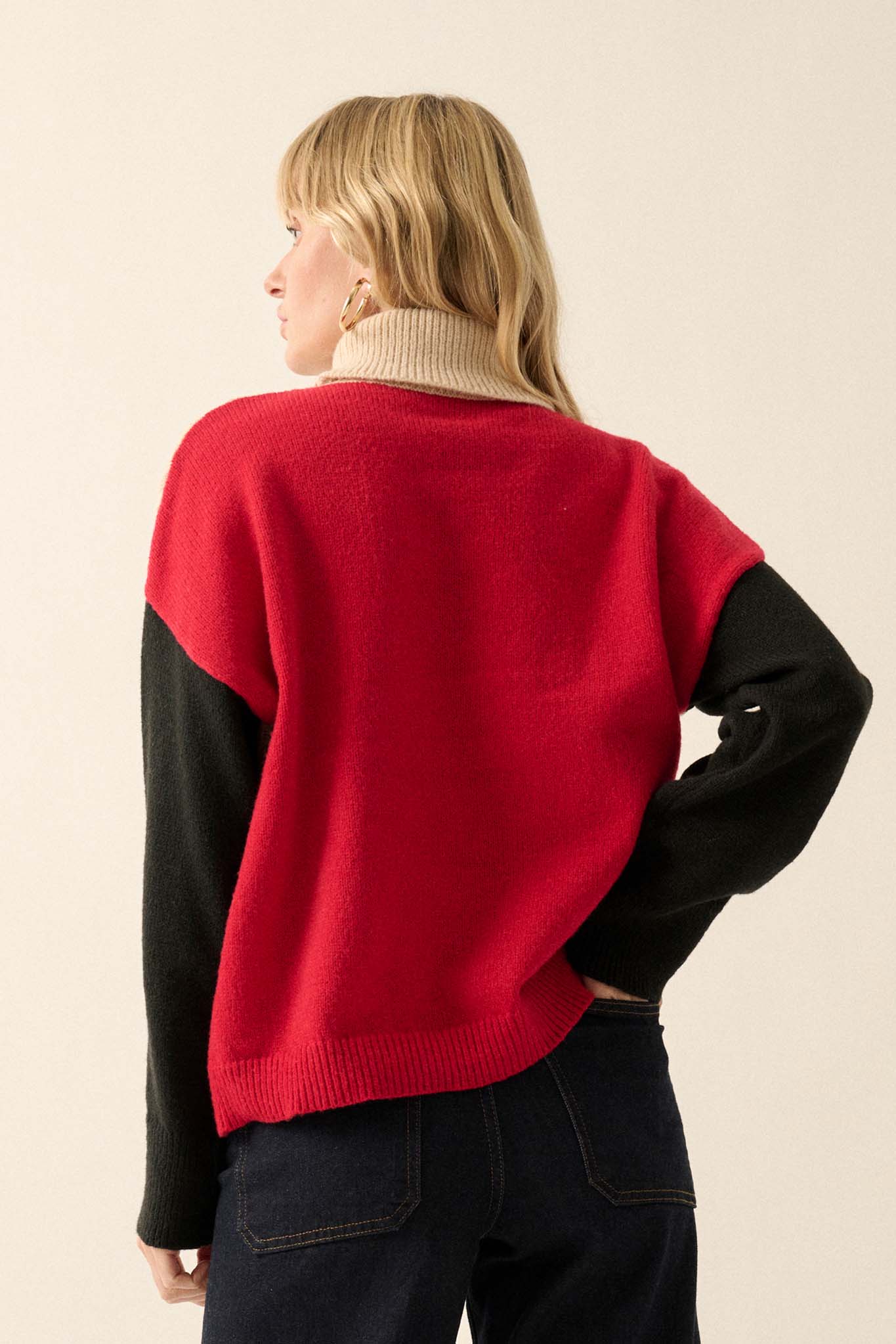 Me Time Colorblock Cable Knit Turtleneck Sweater - ShopPromesa