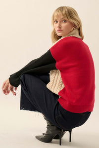 Me Time Colorblock Cable Knit Turtleneck Sweater - ShopPromesa