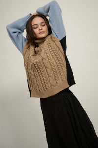 Me Time Colorblock Cable Knit Turtleneck Sweater - ShopPromesa