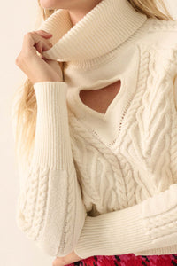 Open Heart Keyhole Cable Knit Turtleneck Sweater - ShopPromesa