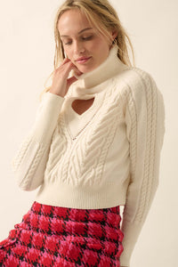 Open Heart Keyhole Cable Knit Turtleneck Sweater - ShopPromesa