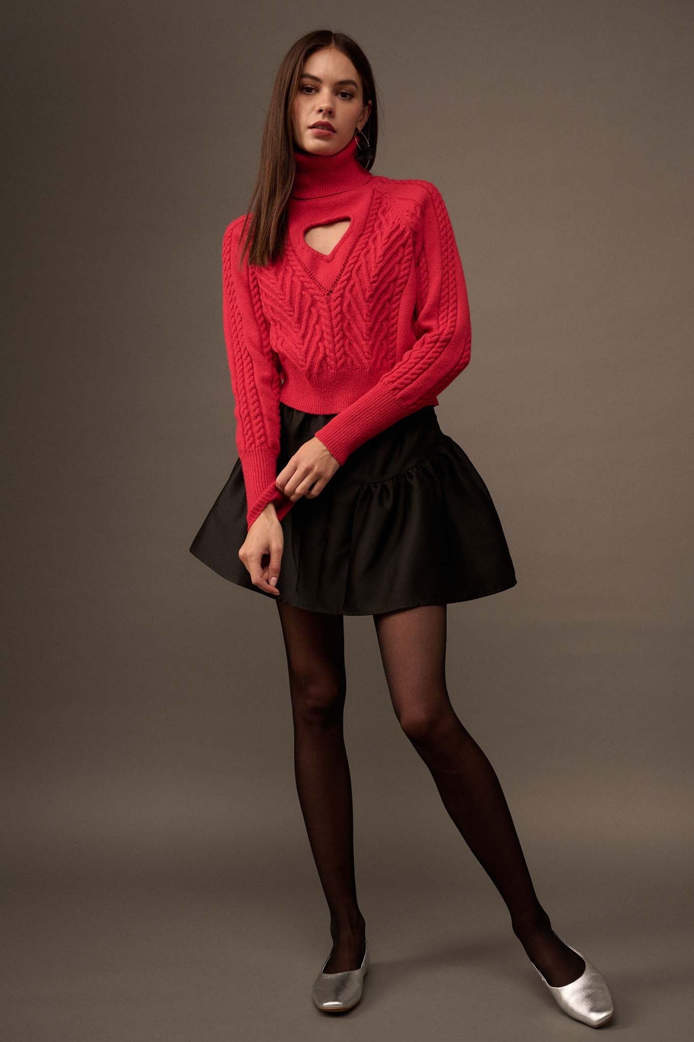 Open Heart Keyhole Cable Knit Turtleneck Sweater - ShopPromesa