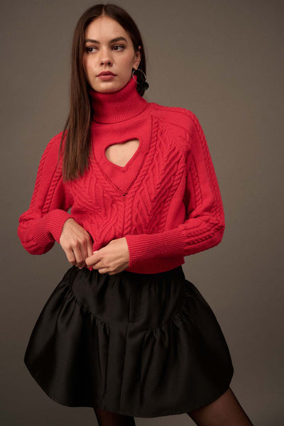Open Heart Keyhole Cable Knit Turtleneck Sweater - ShopPromesa