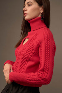 Open Heart Keyhole Cable Knit Turtleneck Sweater - ShopPromesa