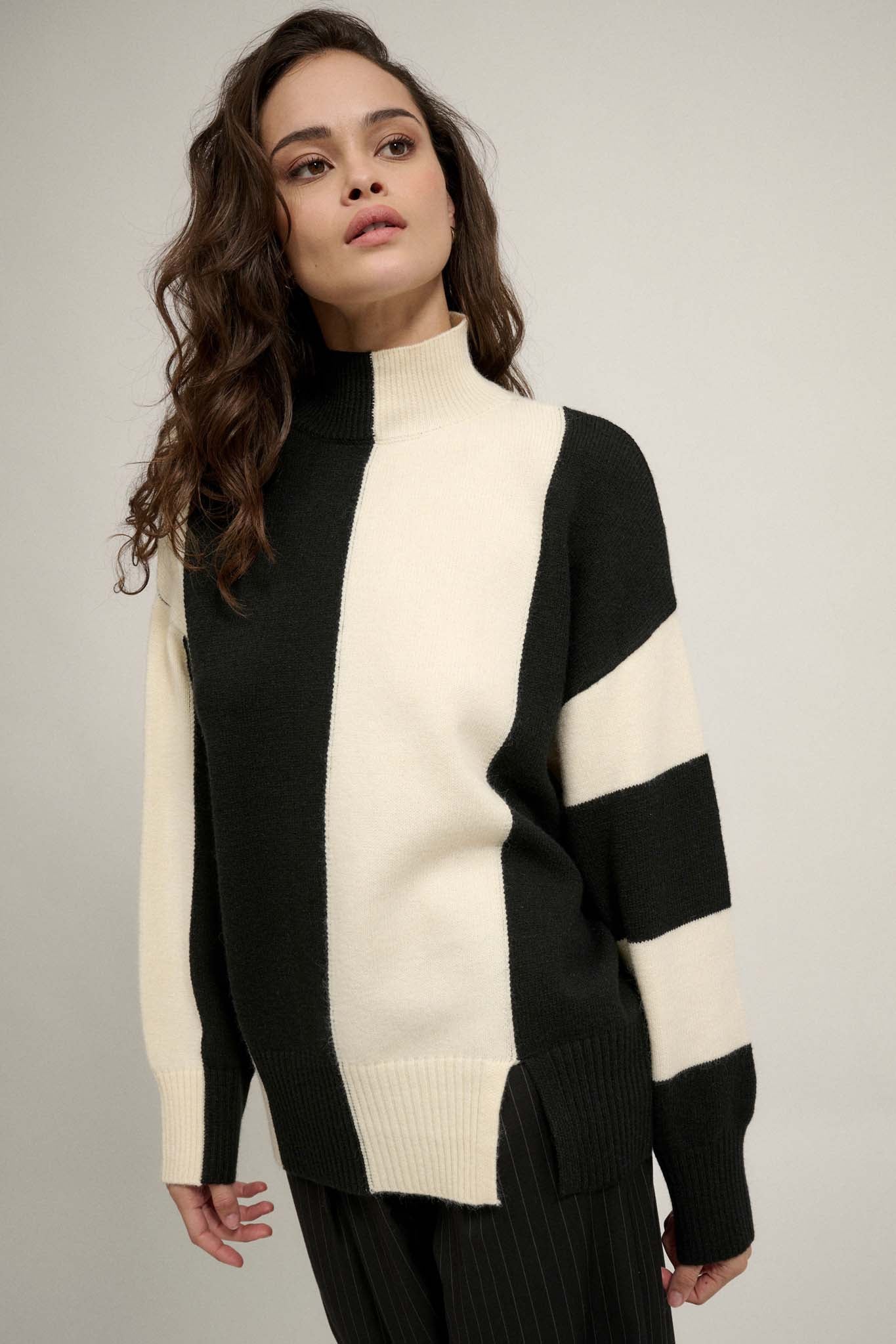 Bold Move Colorblock Striped Mock Neck Sweater - ShopPromesa