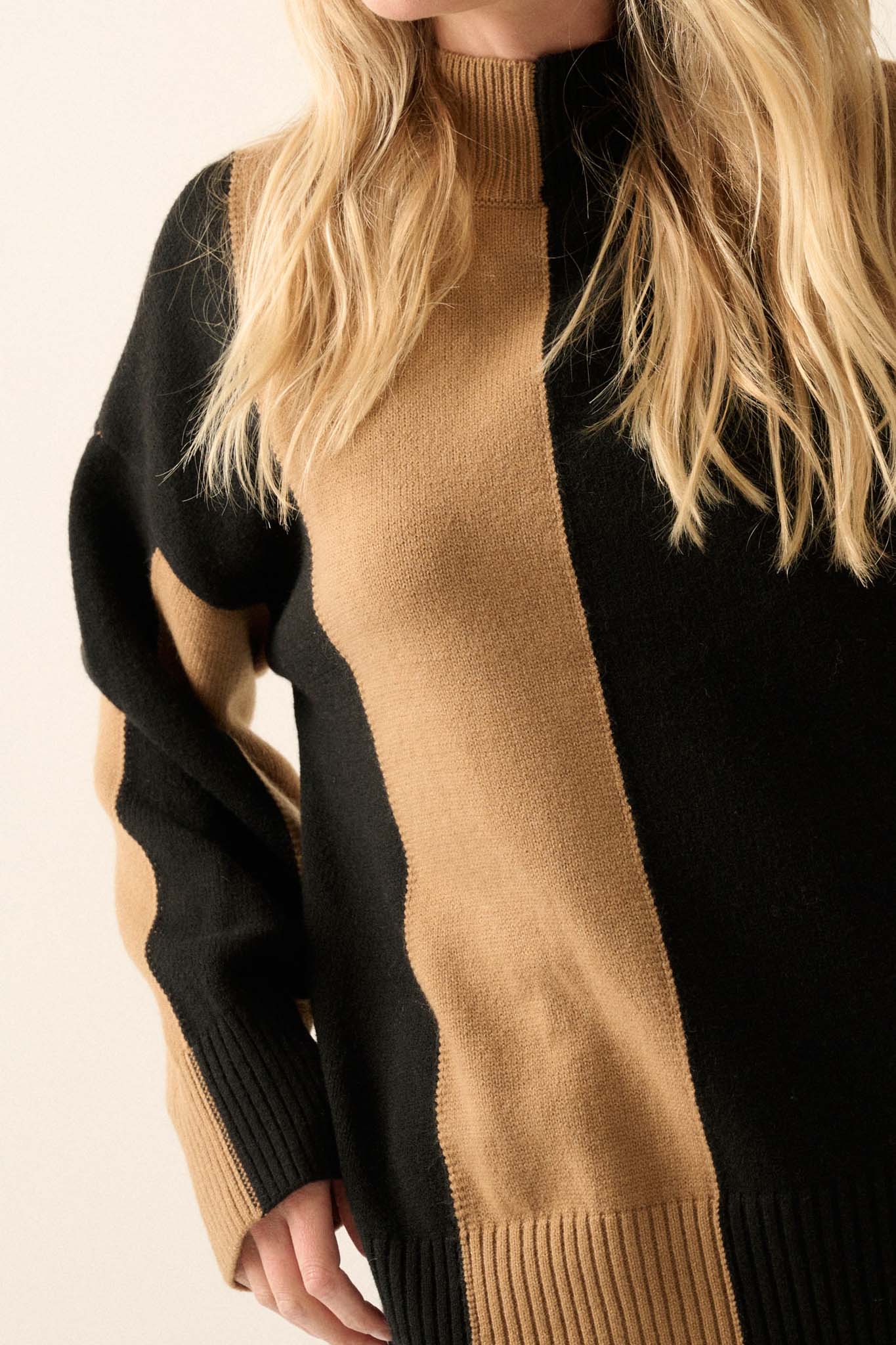 Bold Move Colorblock Striped Mock Neck Sweater - ShopPromesa