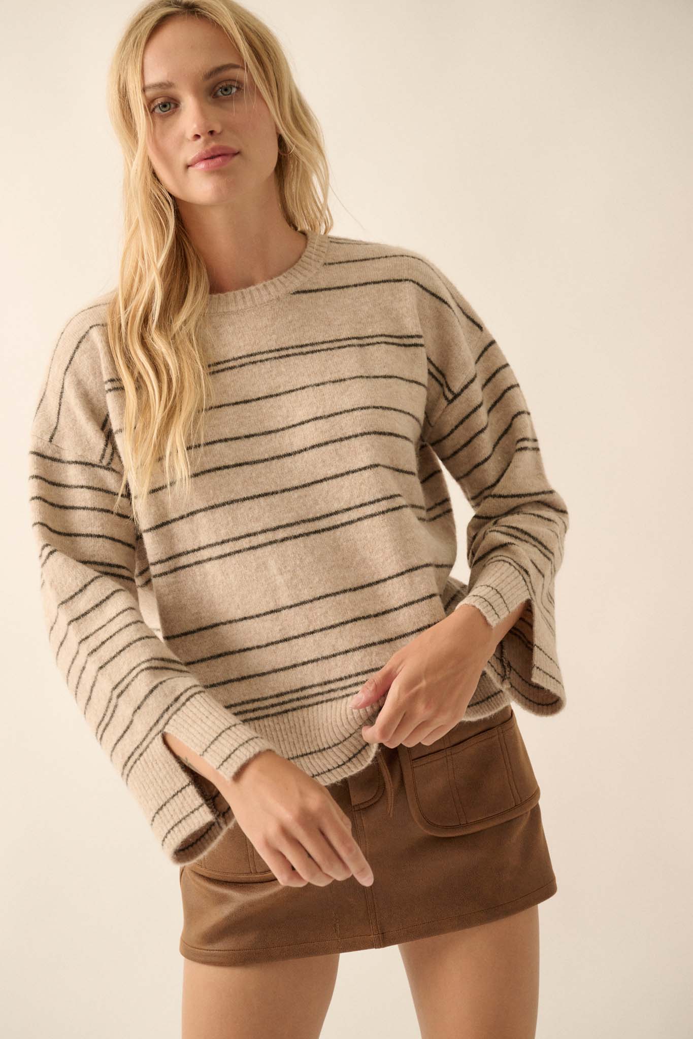 By the Rules Striped Split-Sleeve Sweater - ShopPromesa