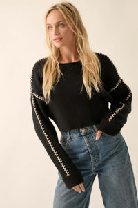 Stitch Perfect Cropped Blanket Stitch Sweater - ShopPromesa