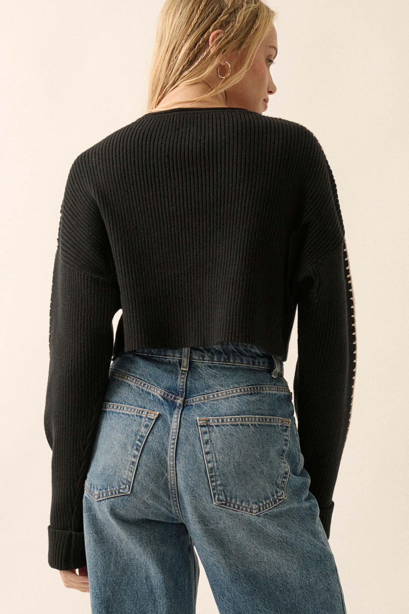 Stitch Perfect Cropped Blanket Stitch Sweater - ShopPromesa