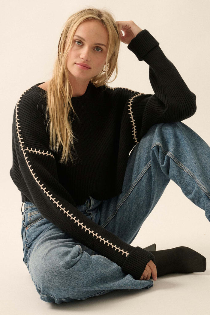 Stitch Perfect Cropped Blanket Stitch Sweater - ShopPromesa