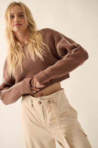 Stitch Perfect Cropped Blanket Stitch Sweater - ShopPromesa