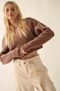 Stitch Perfect Cropped Blanket Stitch Sweater - ShopPromesa