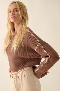 Stitch Perfect Cropped Blanket Stitch Sweater - ShopPromesa