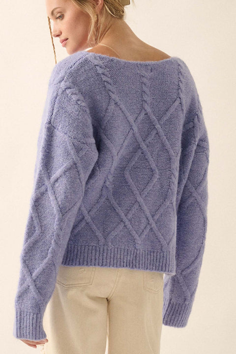Girl's Best Friend Boat-Neck Cable Knit Sweater - ShopPromesa
