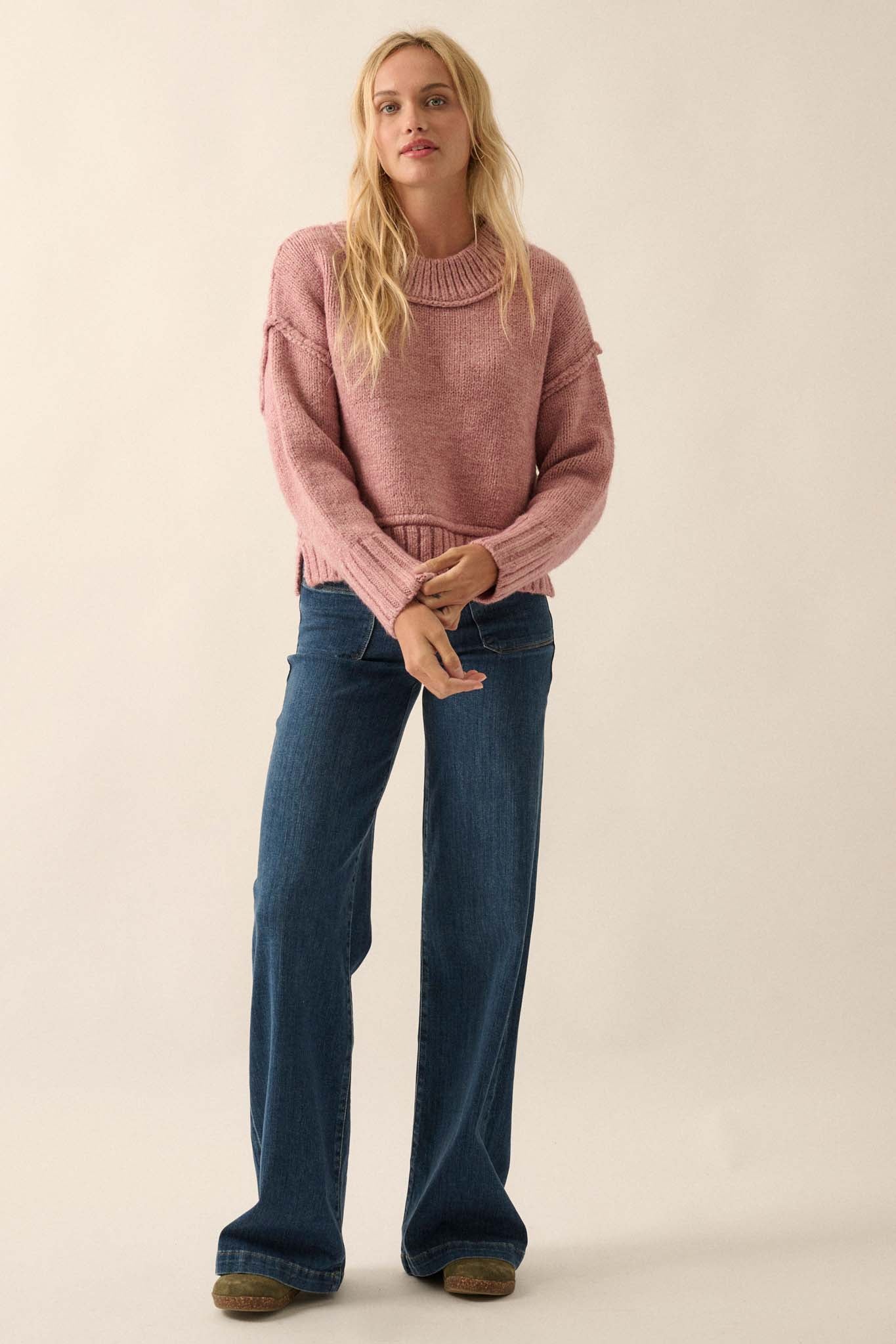 Best Life Exposed-Seam Chunky Knit Sweater - ShopPromesa