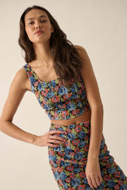 Midnight Blooms Floral Mesh Cropped Corset Top - ShopPromesa