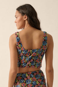 Midnight Blooms Floral Mesh Cropped Corset Top - ShopPromesa