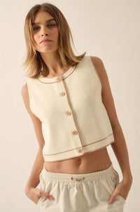 Break Out Sleeveless Button-Up Cropped Sweater - ShopPromesa