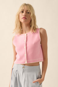 Break Out Sleeveless Button-Up Cropped Sweater - ShopPromesa