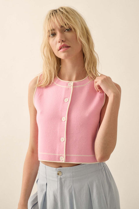Break Out Sleeveless Button-Up Cropped Sweater - ShopPromesa