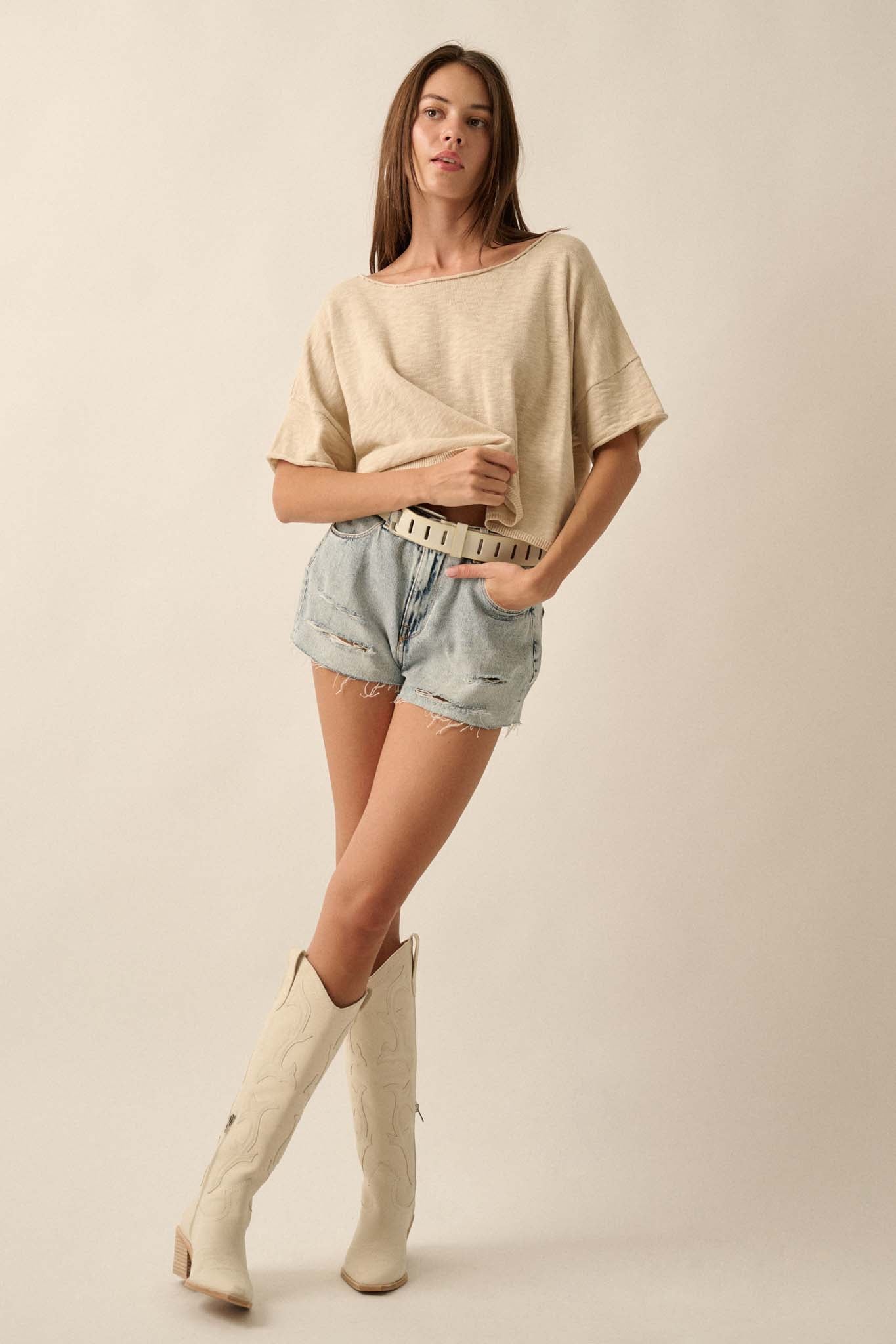 Breathing Room Slub Knit Short-Sleeve Sweater - ShopPromesa